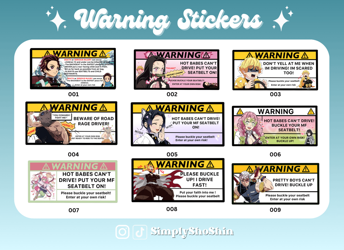 Anime warning stickers, Otaku stickers, anime fan labels. anime car safety  stickers, anime aesthetic